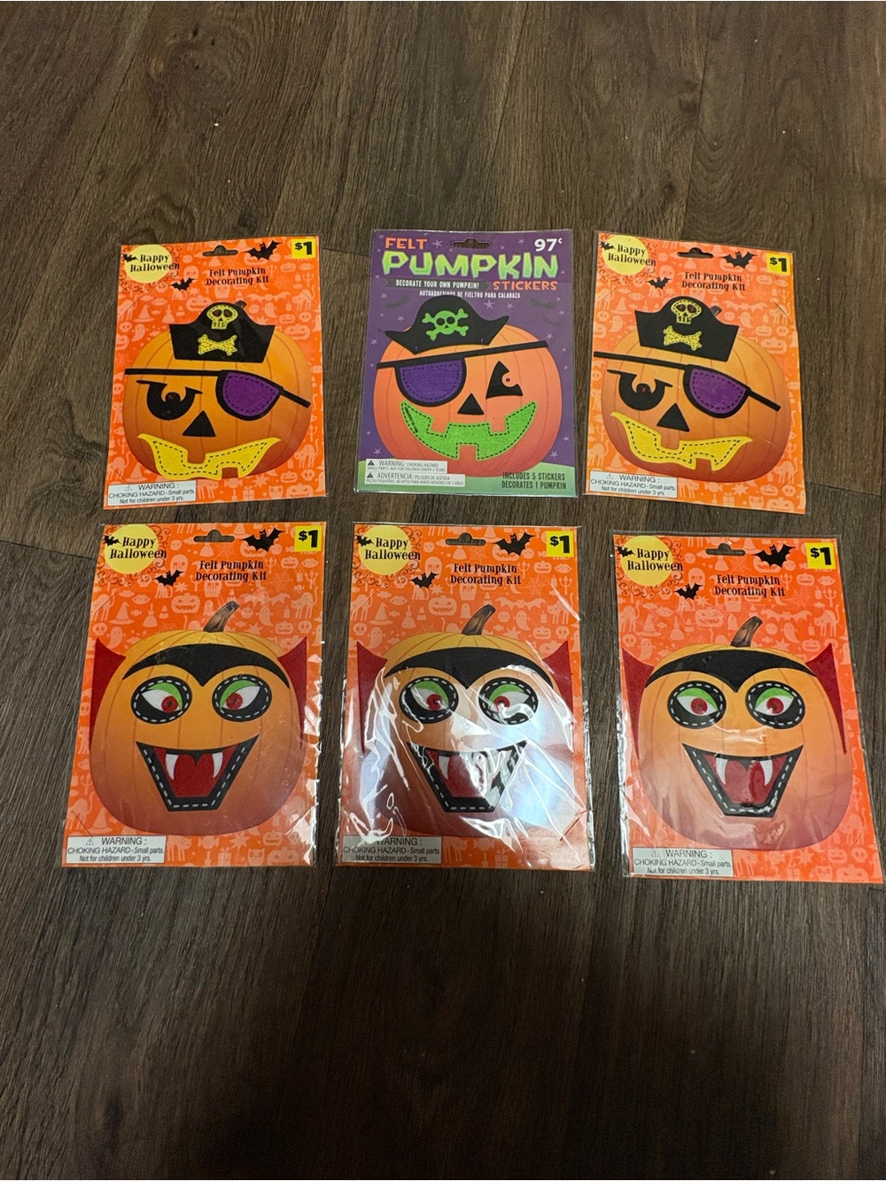 Lot of 6 Felt Pumpkin Decorating Kit New